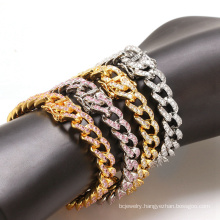 Shangjie OEM tobillera Single layer zircon anklet cuban link anklet 18k gold copper hiphop anklets